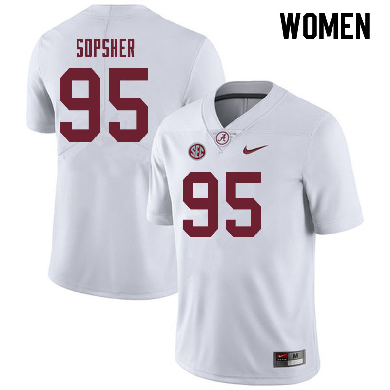 Women #95 Ishmael Sopsher Alabama Crimson Tide College Football Jerseys Sale-White
